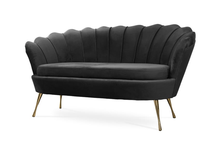 Sofa tapicerowana Muszelka glamour czarna noga Srebrna 318244