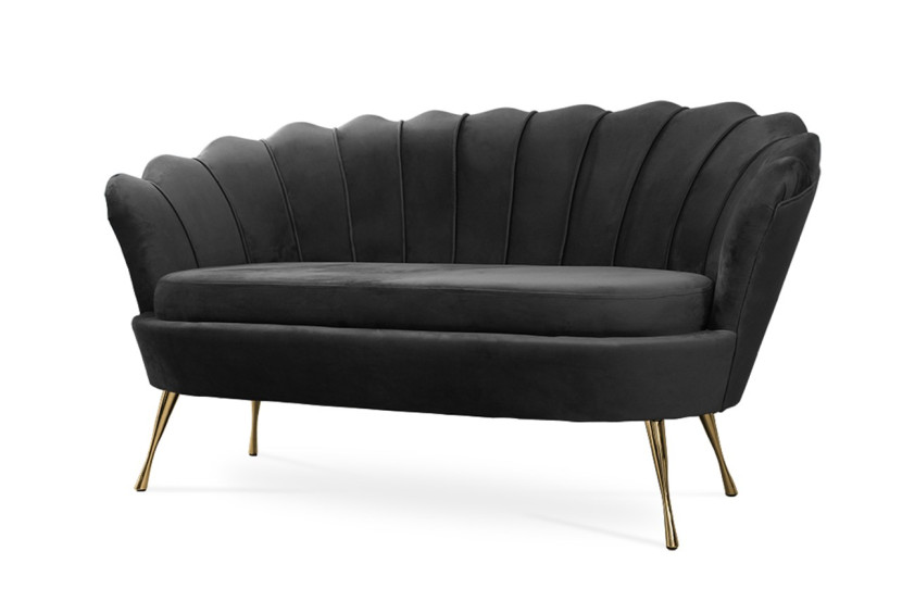 Sofa tapicerowana Muszelka glamour czarna noga Złota 318239