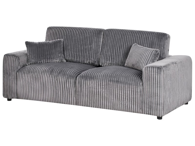 Sofa trzyosobowa sztruksowa poduszki szara 597796