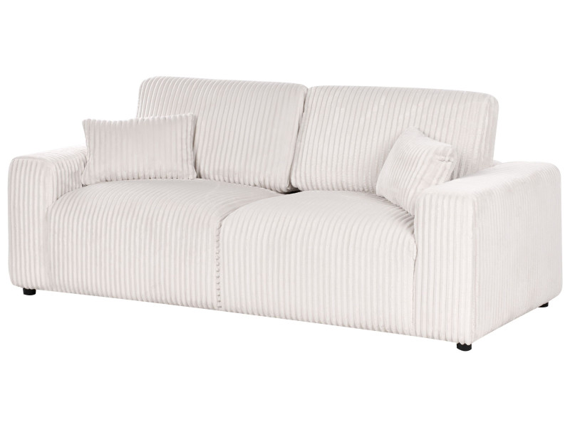 Sofa trzyosobowa sztruksowa poduszki złamana biel 597800