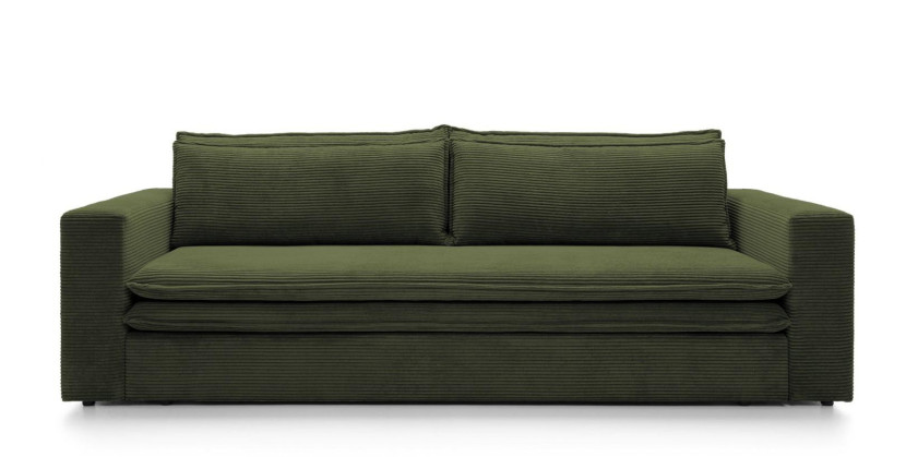 Sofa Ulnes z funkcją spania oliwkowa Poso schowek na pościel 685103