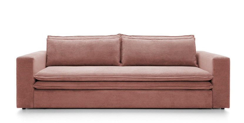 Sofa Ulnes z funkcją spania różowa Poso pojemniki na pościel 685105