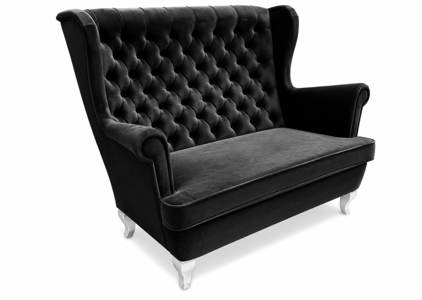 Sofa uszak 2 osobowa glamour pikowana czarna Velvet Amor 22 238827