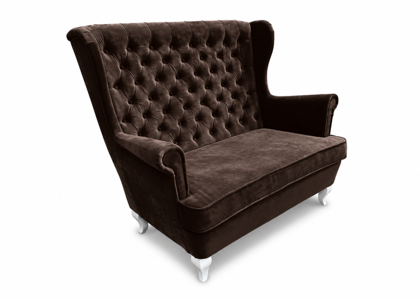 Sofa uszak 2-osobowa glamour pikowana velvet brązowa nogi ludwik białe 238839