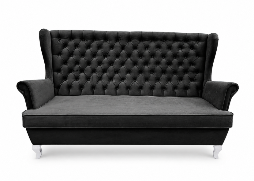 Sofa Uszak 3 osobowa chesterfield glamour czarna velvet pikowana HR45 238836
