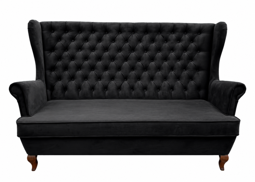 Sofa uszak 3 osobowa chesterfield glamour pikowana czarna velvet 238830