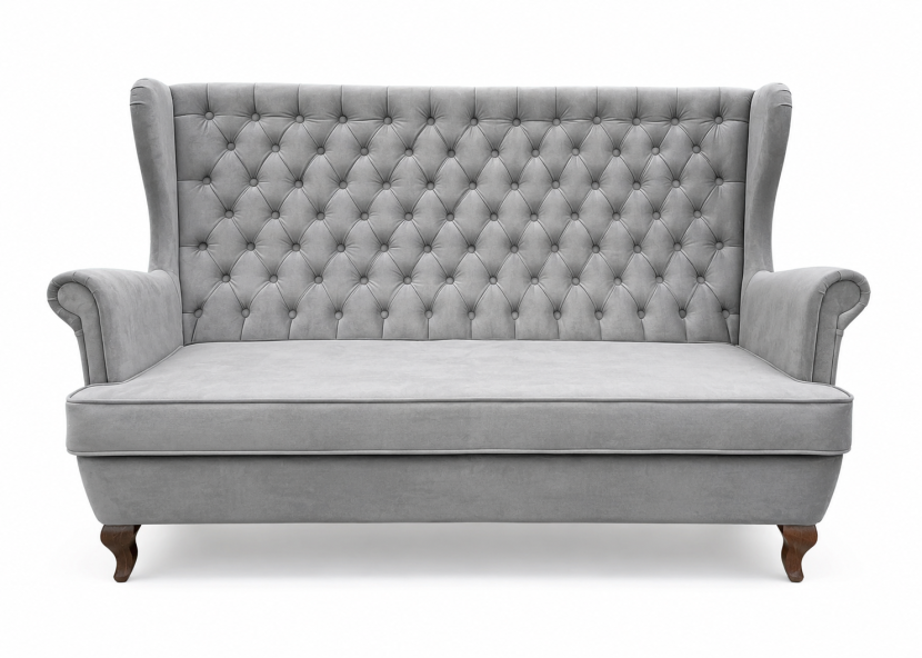 Sofa uszak 3-osobowa chesterfield glamour szara velvet HR45 nogi ludwik 238835