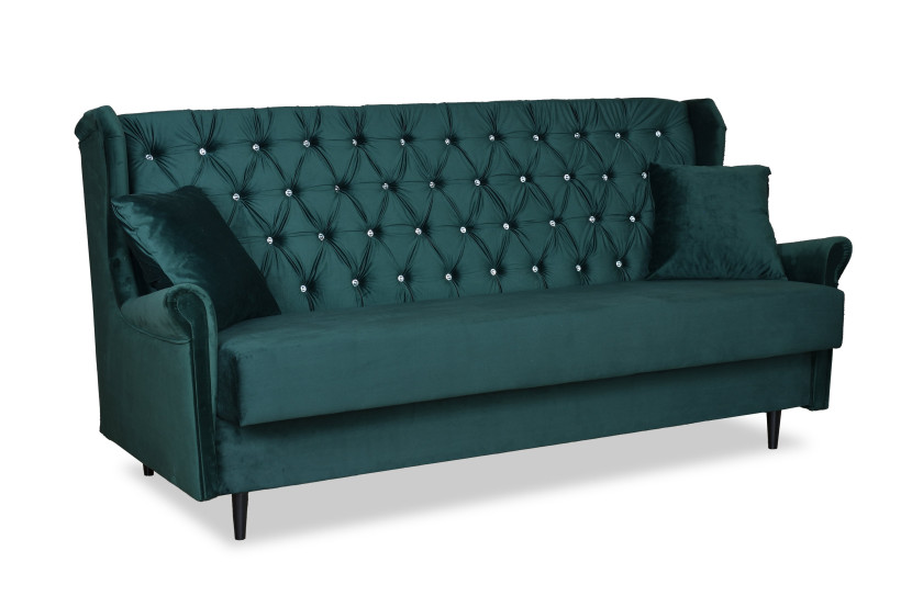 Sofa USZAK zielona 3osobowa rozkładana WELUROWA wersalka 316003