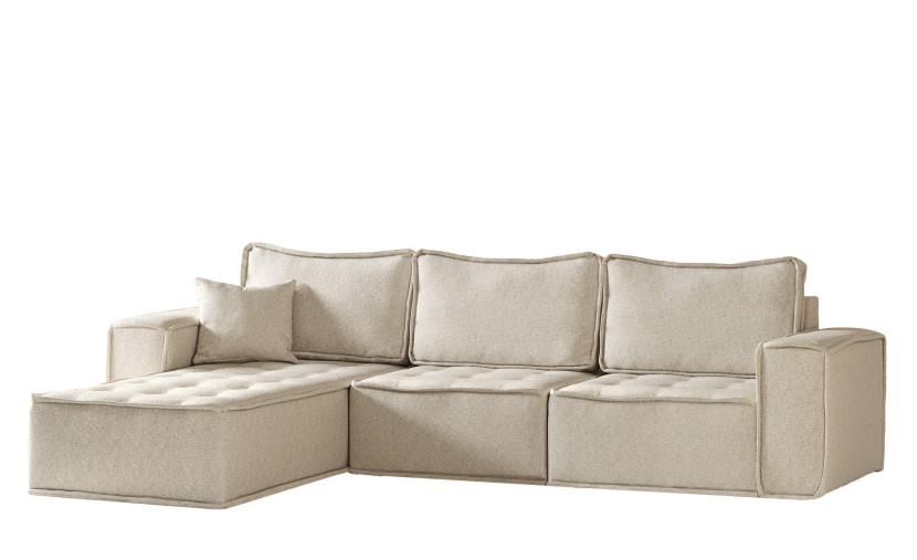 Sofa w ksztacie L maxi BOHOO, tkanina Raven, Szampański Lewostronny 748969