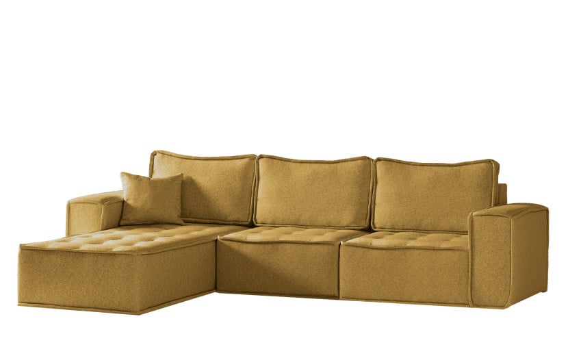 Sofa w ksztacie L maxi BOHOO, tkanina Raven, Żółty Lewostronny 748965