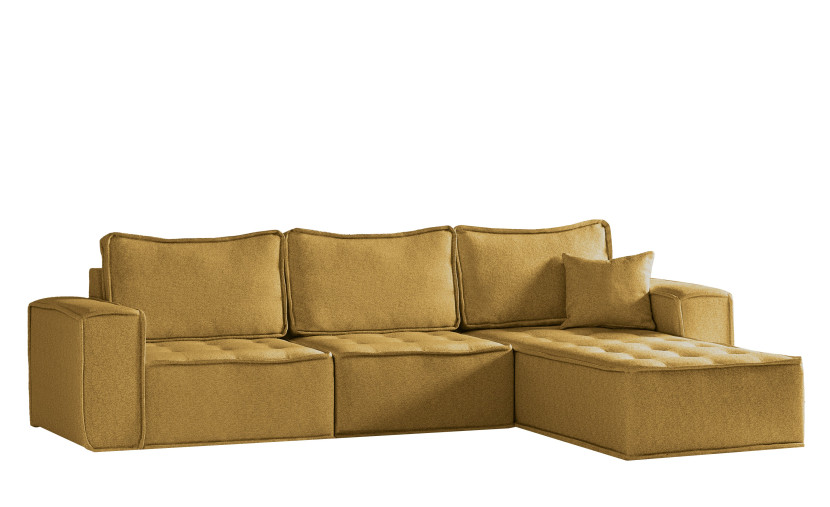 Sofa w ksztacie L maxi BOHOO, tkanina Raven, Żółty Prawostronny 748923