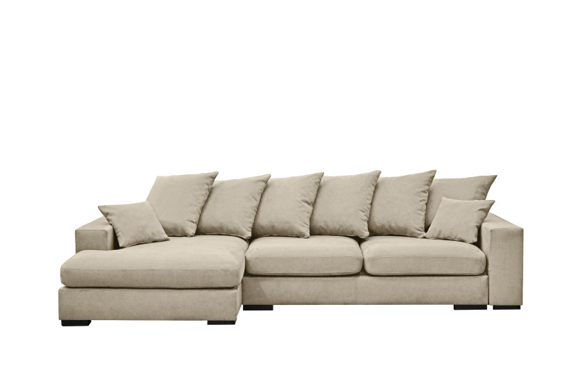 Sofa w kształcie L GABON, tkanina Riviera, Jasnobeżowy Lewostronny 648859