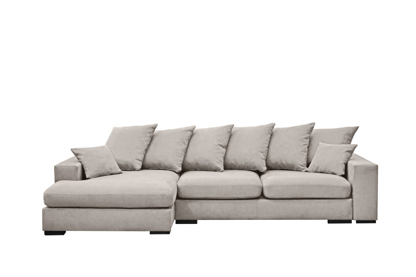 Sofa w kształcie L GABON, tkanina Riviera, Jasnoszary Lewostronny 648976