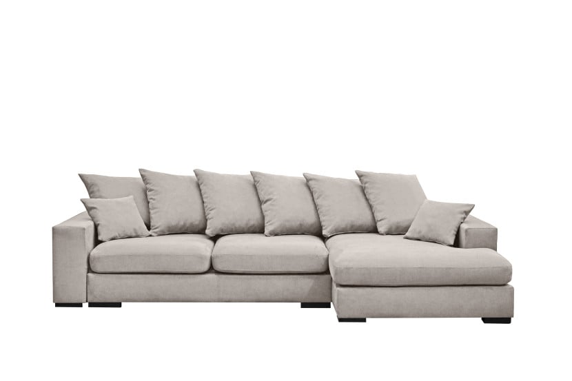 Sofa w kształcie L GABON, tkanina Riviera, Jasnoszary Prawostronny 648910