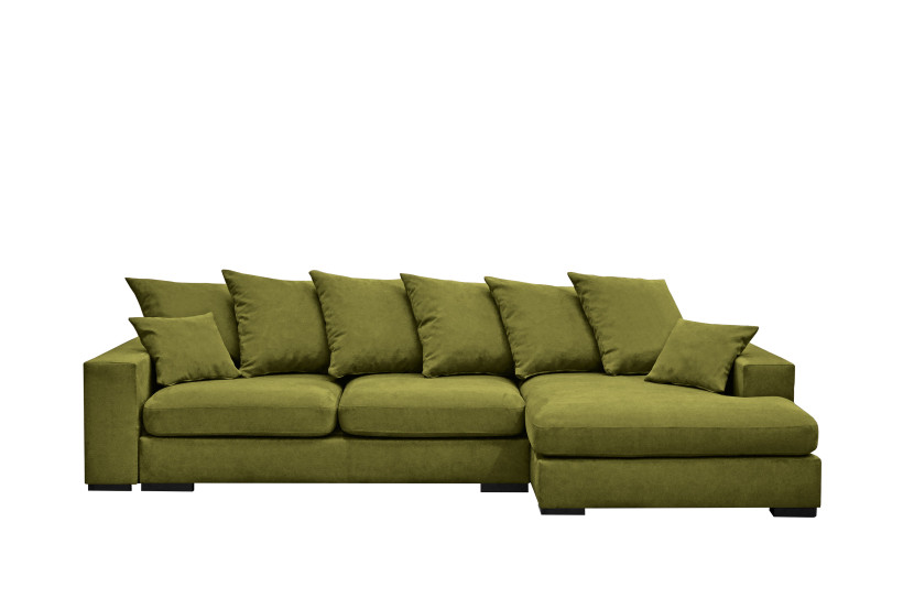 Sofa w kształcie L GABON, tkanina Riviera, Jasnozielony Prawostronny 648883