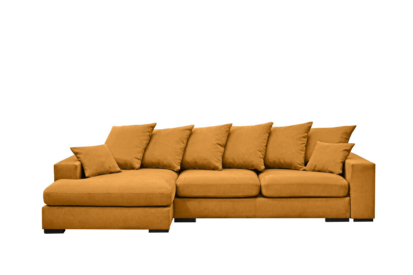 Sofa w kształcie L GABON, tkanina Riviera, Pomarańczowy Lewostronny 649003