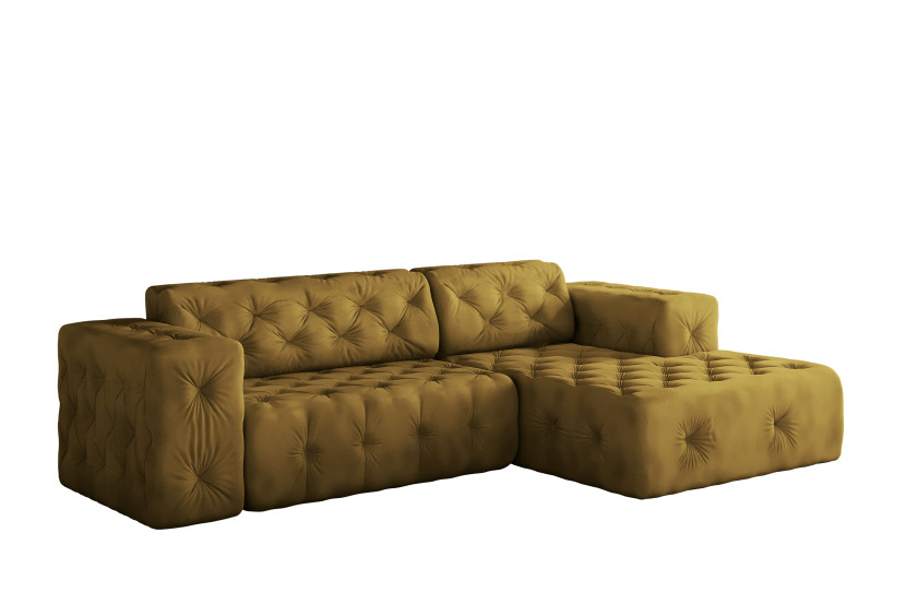 Sofa w kształcie L LUX narożnik, tkanina Whisper, Złoty Prawostronny 741158