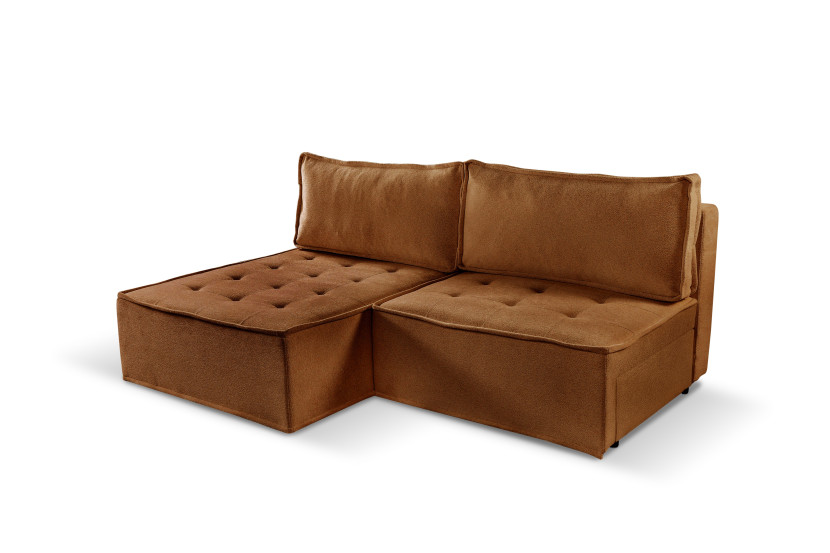 Sofa w kształcie L mini BOHOO, tkanina Raven, Ceglany Lewostronny 717014