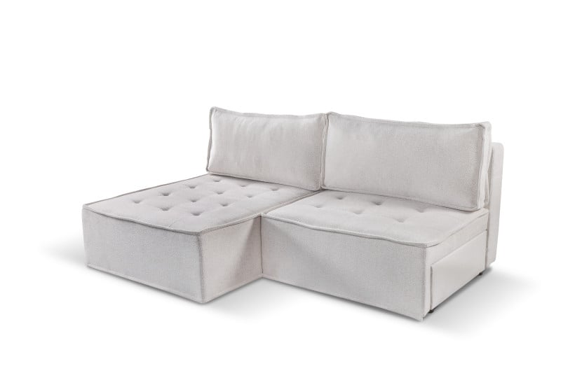 Sofa w kształcie L mini BOHOO, tkanina Raven, Jasnobeżowy Lewostronny 748953