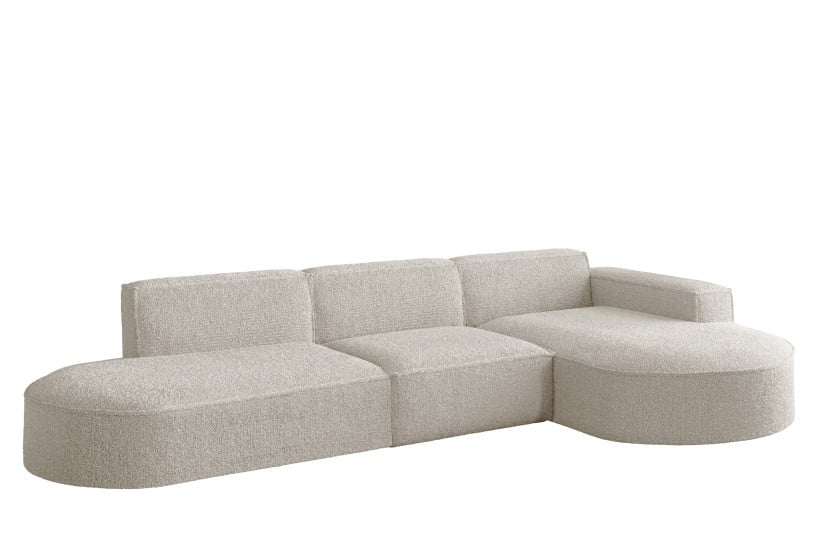Sofa w kształcie L MODENA narożnik, tkanina Loop, Ecru Prawostronny 748963
