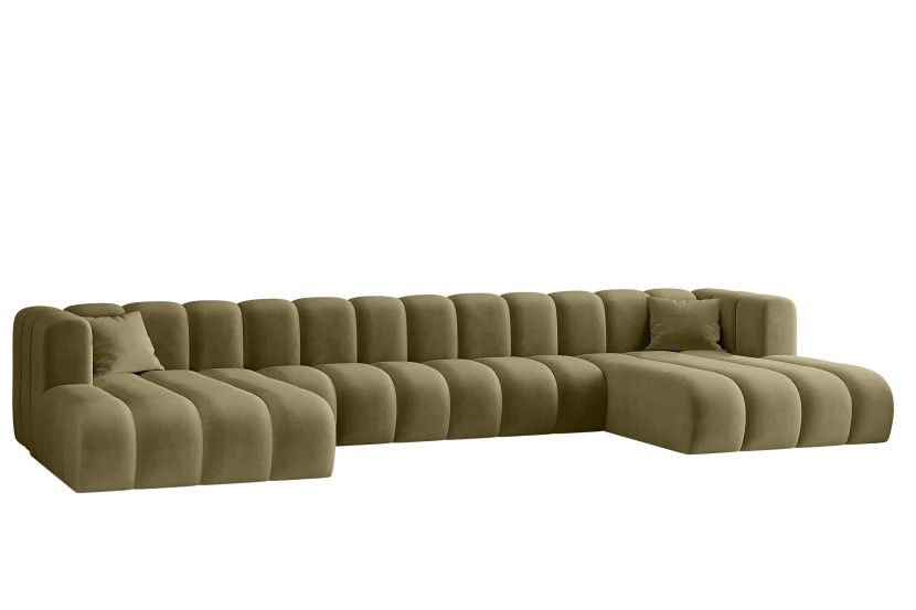 Sofa w kształcie U, Grand U XL modułowa z tkaniny Salvador Oliwkowy 636861