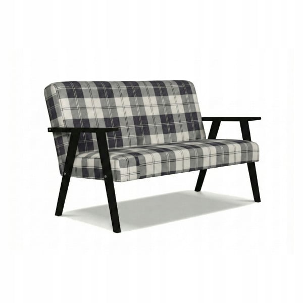 Sofa w stylu PRL retro vintage SOLER Family Meble krata granatowo biała 867405
