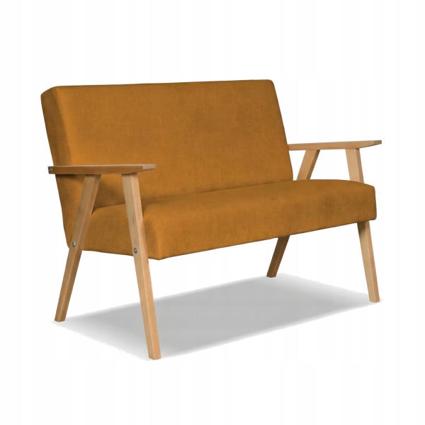 Sofa w stylu PRL retro vintage SOLER Family Meble musztardowy welur Hunter 867400