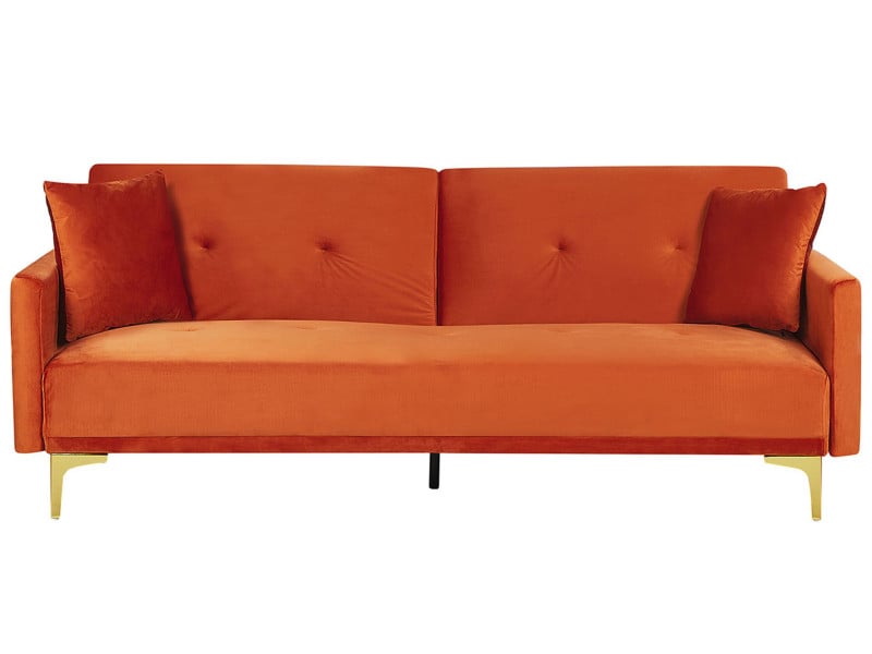 Sofa welurowa funkcja spania pomarańczowa 124071