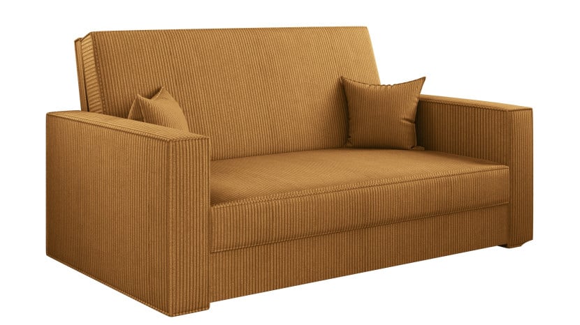 Sofa z funkcją spania i pojemnikiem AMERICA , tkanina Poso, Musztardowy 747798