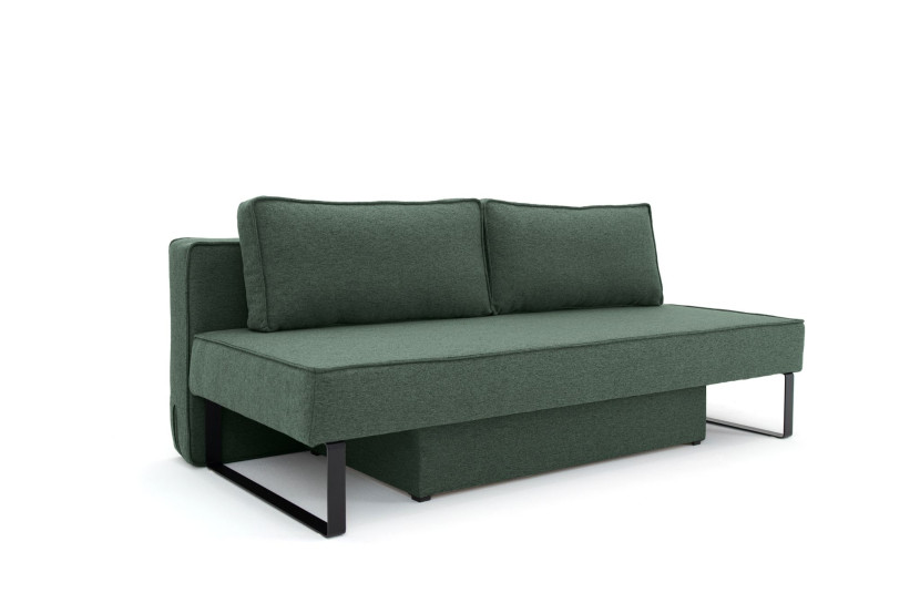 Sofa z funkcją spania i pojemnikiem NOMI, tkanina Faro, Zielony 812962