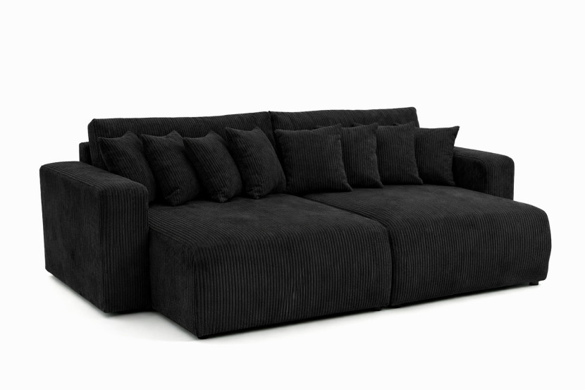 Sofa z funkcją spania, sztruks Poso, Czarny, PIANO DOUBLE 1030594