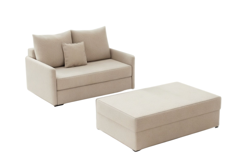 Sofa z pufą arkadia rozkładana beżowa z funkcją spania 807116