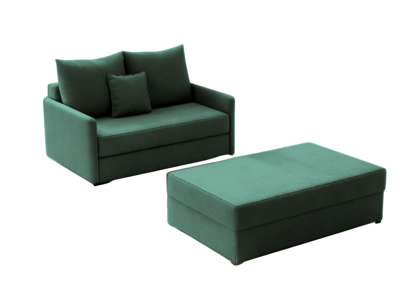 Sofa z pufą arkadia rozkładana zielona z funkcją spania 809276