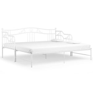 Sofa z wysuwaną ramą łóżka, biała, metalowa, 90×200 cm 432788 Sofa z wysuwaną ramą łóżka, biała, metalowa, 90×200 cm 432788