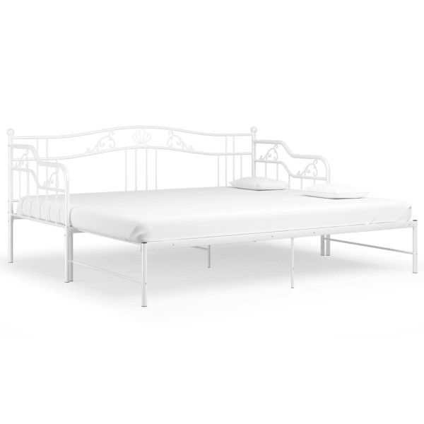 Sofa z wysuwaną ramą łóżka, biała, metalowa, 90x200 cm 432788