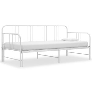 Sofa z wysuwaną ramą łóżka, biała, metalowa, 90×200 cm 432837 Sofa z wysuwaną ramą łóżka, biała, metalowa, 90×200 cm 432837