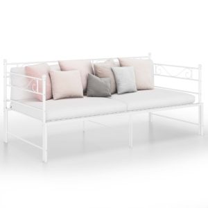 Sofa z wysuwaną ramą łóżka, biała, metalowa, 90×200 cm 432761 Sofa z wysuwaną ramą łóżka, biała, metalowa, 90×200 cm 432761