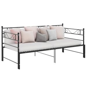 Sofa z wysuwaną ramą łóżka, czarna, metalowa, 90×200 cm 432791