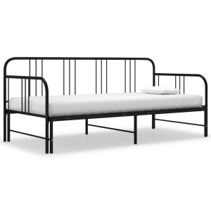 Sofa z wysuwaną ramą łóżka, czarna, metalowa, 90×200 cm 432819