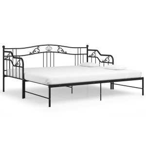 Sofa z wysuwaną ramą łóżka, czarna, metalowa, 90×200 cm 432774 Sofa z wysuwaną ramą łóżka, czarna, metalowa, 90×200 cm 432774