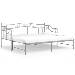 Sofa z wysuwaną ramą łóżka, szara, metalowa, 90×200 cm 432759