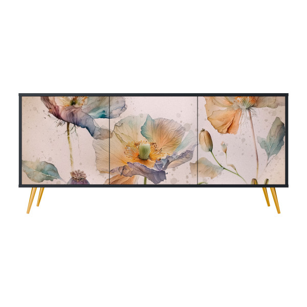 SOFTEN POPPY Komoda 3 drzwi Czarna-Metalowa szpilka złota 442027