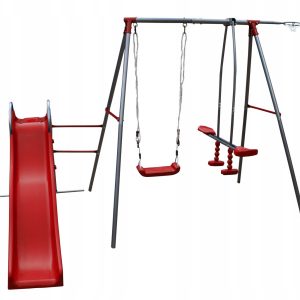 Solidny Metalowy Plac Zabaw Tymek Czerwony Huśtawki Zjeżdżalnia Drabinka 205756
