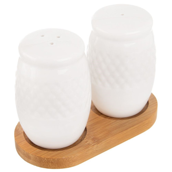 Solniczka i pieprzniczka ze stojakiem porcelanowa WHITELINE 185408