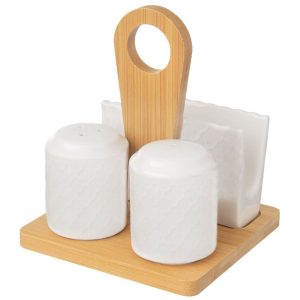 Solniczka i pieprzniczka ze stojakiem porcelanowa WHITELINE 185397 Solniczka i pieprzniczka ze stojakiem porcelanowa WHITELINE 185397