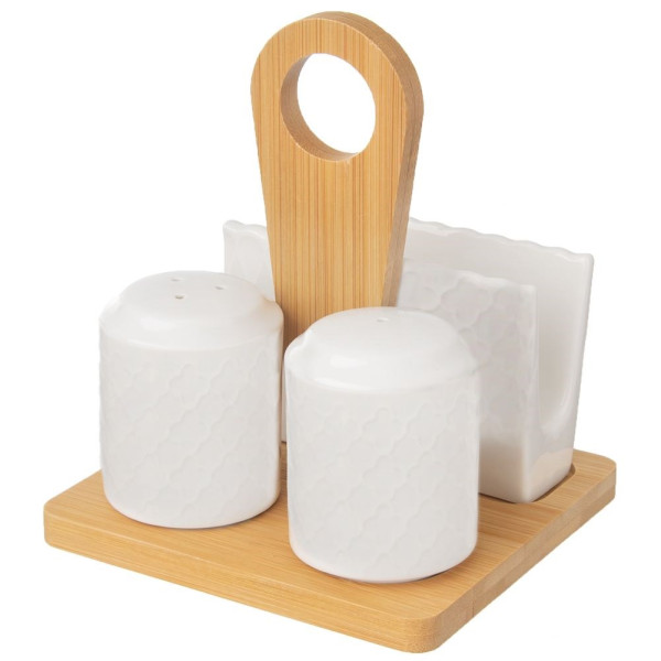 Solniczka i pieprzniczka ze stojakiem porcelanowa WHITELINE 185397