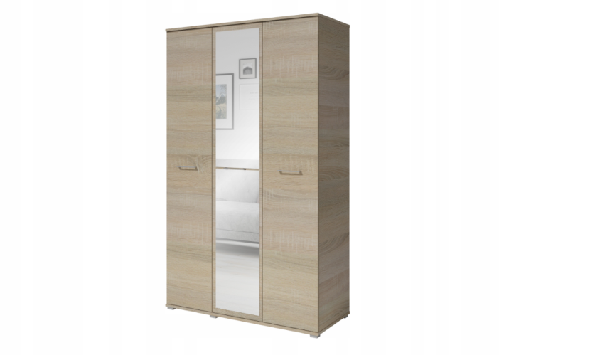 Sonoma Szafa Garderoba z lustrem do Przedpokoju 3 drzwi z półkami 120cm 812524