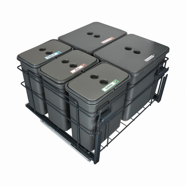 Sortownik śmieci SQUARE ECO do szafki 60cm 2x16l+3x8l - z mocowaniem frontu 687371
