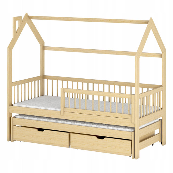 Sosnowe łóżko domek z szufladami na kółkach rozkładane 2w1 PAPI 80x160 869027