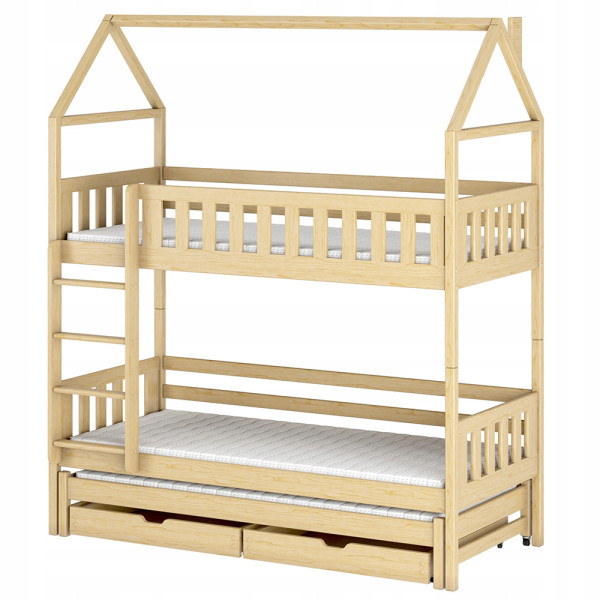 Sosnowe łóżko piętrowe rozkładane z szufladami IGA 80x180 stelaż flex 872075